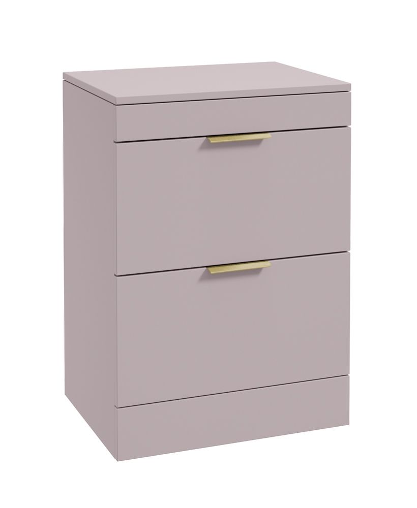 Stockholm Floorstanding 60Cm Two Drawer Countertop Unit Matt Cashmere Pink-Brushed Gold Handles