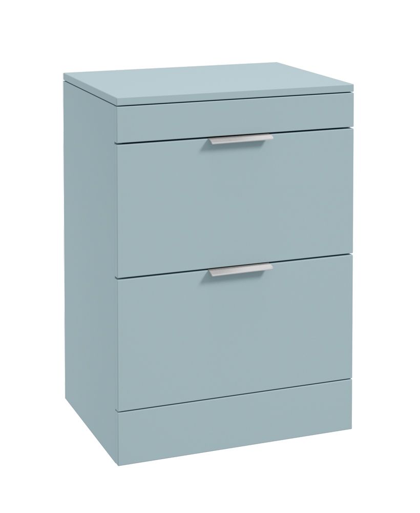 Stockholm Floorstanding 60Cm Two Drawer Countertop Unit Matt Morning Sky Blue-Brushed Chrome Handles