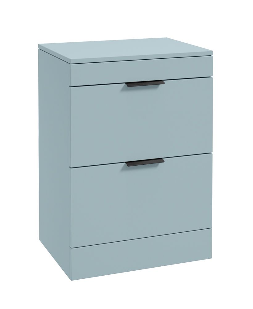 Stockholm Floorstanding 60Cm Two Drawer Countertop Unit Matt Morning Sky Blue-Matt Black Handles