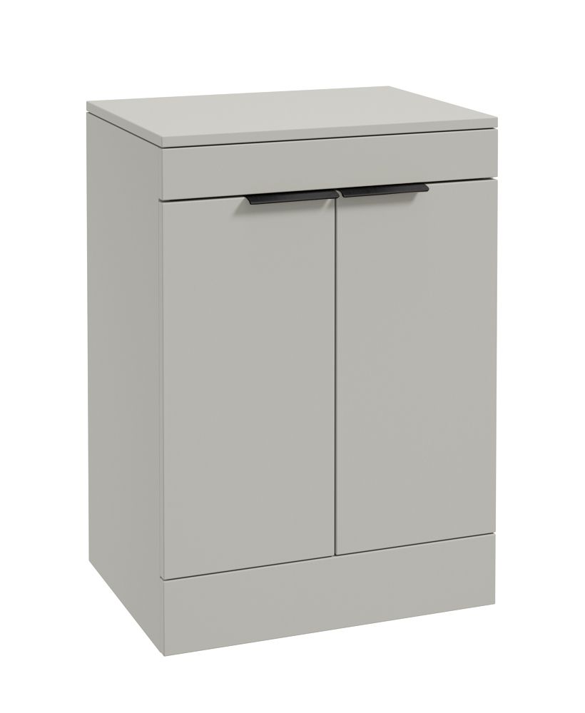 Stockholm Floorstanding 60Cm Two Door Countertop Unit Matt Arctic Grey-Matt Black Handles