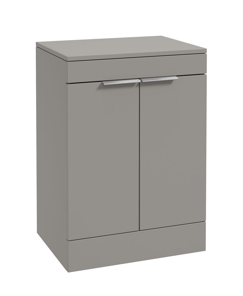 Stockholm Floorstanding 60Cm Two Door Countertop Unit Matt Khaki-Brushed Chrome Handles