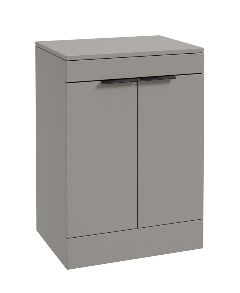Stockholm Floorstanding 60Cm Two Door Countertop Unit Matt Khaki-Matt Black Handles