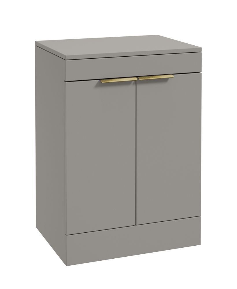 Stockholm Floorstanding 60Cm Two Door Countertop Unit Matt Khaki-Brushed Gold Handles