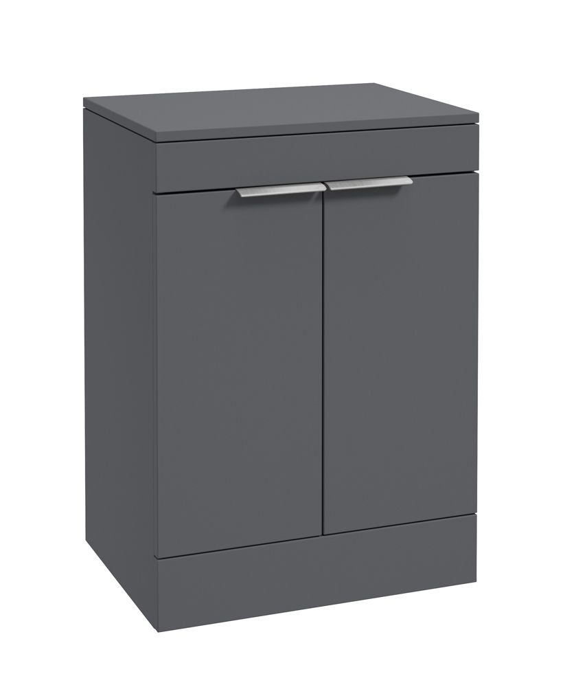 Stockholm Floorstanding 60Cm Two Door Countertop Unit Matt Midnight Grey-Brushed Chrome Handles