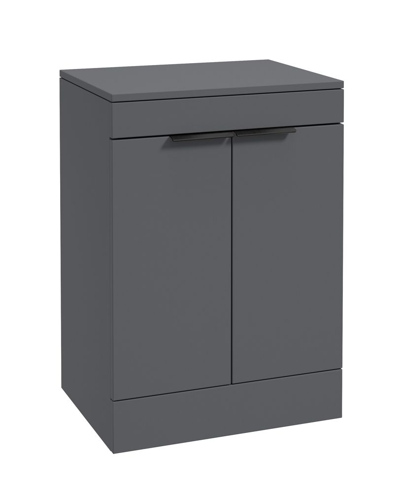 Stockholm Floorstanding 60Cm Two Door Countertop Unit Matt Midnight Grey-Matt Black Handles