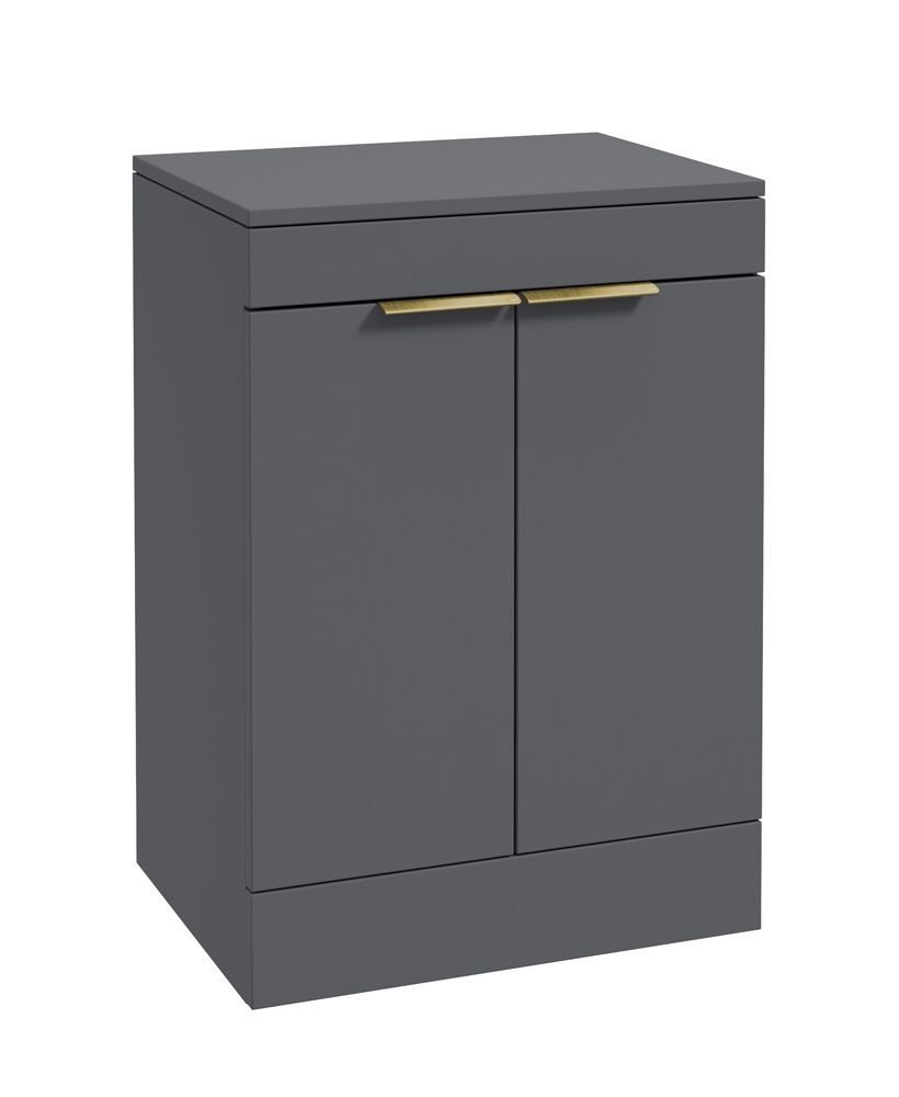 Stockholm Floorstanding 60Cm Two Door Countertop Unit Matt Midnight Grey-Brushed Gold Handles