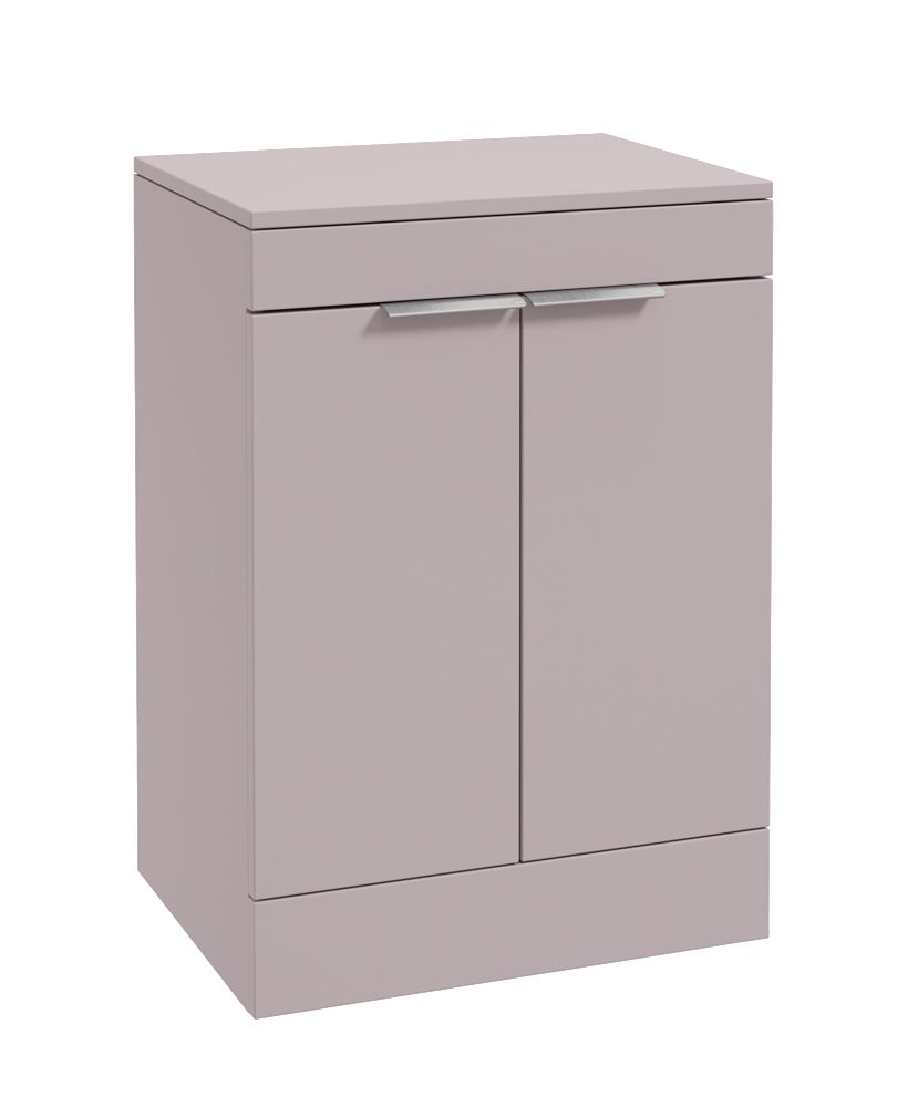 Stockholm Floorstanding 60Cm Two Door Countertop Unit Matt Cashmere Pink-Brushed Chrome Handles