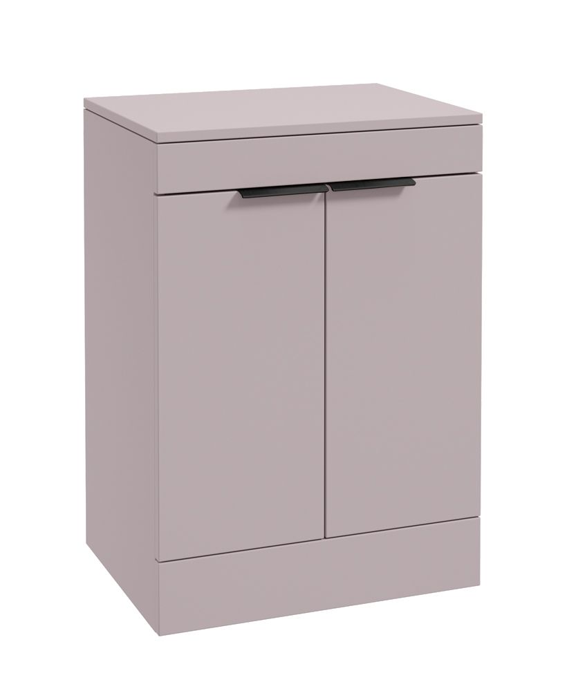 Stockholm Floorstanding 60Cm Two Door Countertop Unit Matt Cashmere Pink-Matt Black Handles