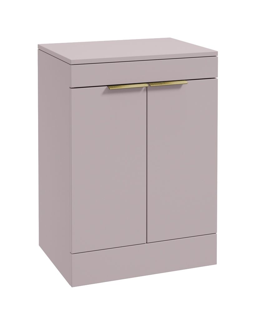 Stockholm Floorstanding 60Cm Two Door Countertop Unit Matt Cashmere Pink-Brushed Gold Handles