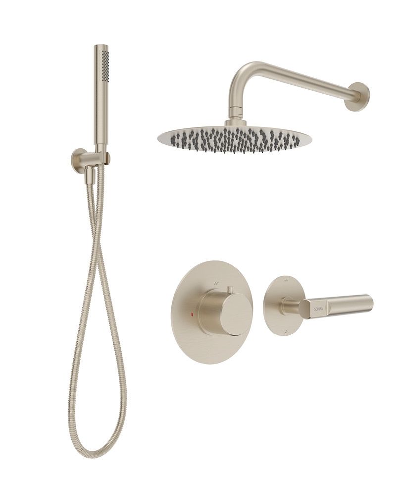 Hakk Thermostatic Shower Set 2 With Wall Arm Brushed Nickel