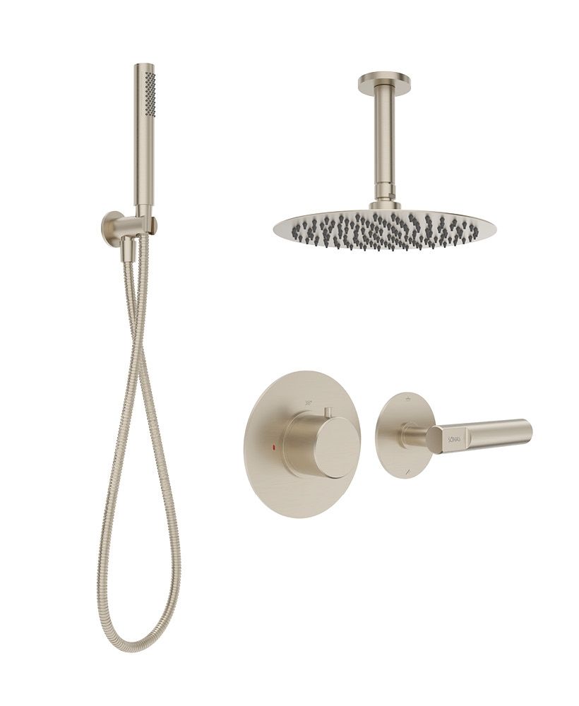 Hakk Thermostatic Shower Set 2 With Ceiling Arm Brushed Nickel