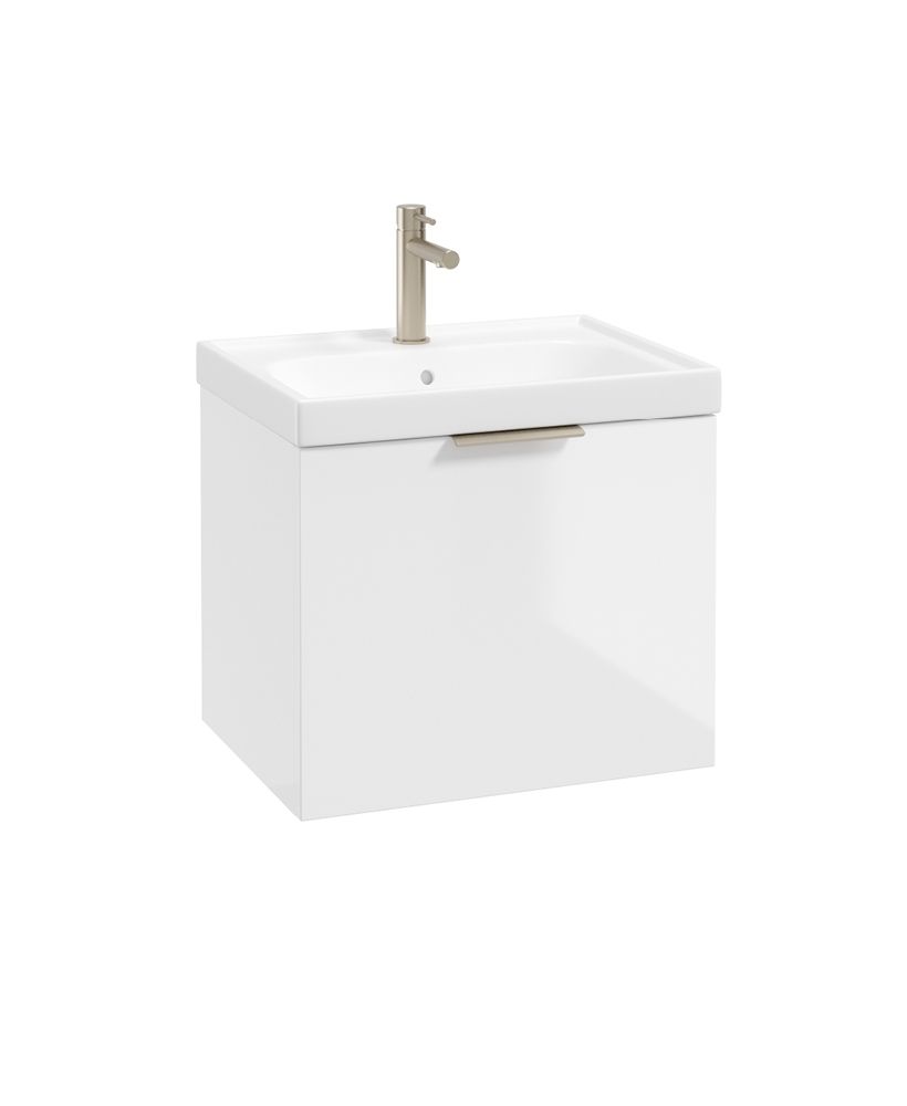 Stockholm Wall Hung 50Cm Single Drawer Unit Gloss White-Brushed Nickel Handle