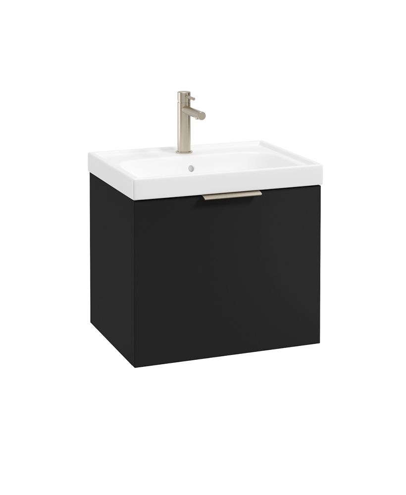 Stockholm Wall Hung 50Cm Single Drawer Unit Matt Black-Brushed Nickel Handle