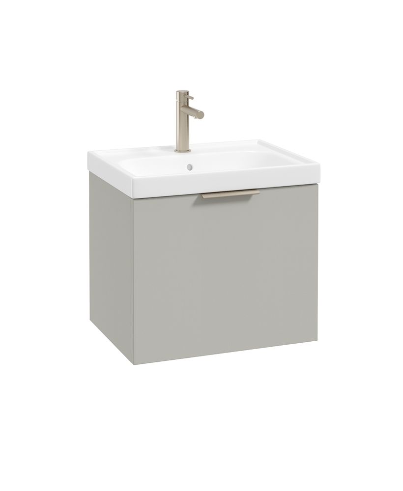 Stockholm Wall Hung 50Cm Single Drawer Unit Matt Arctic Grey-Brushed Nickel Handle