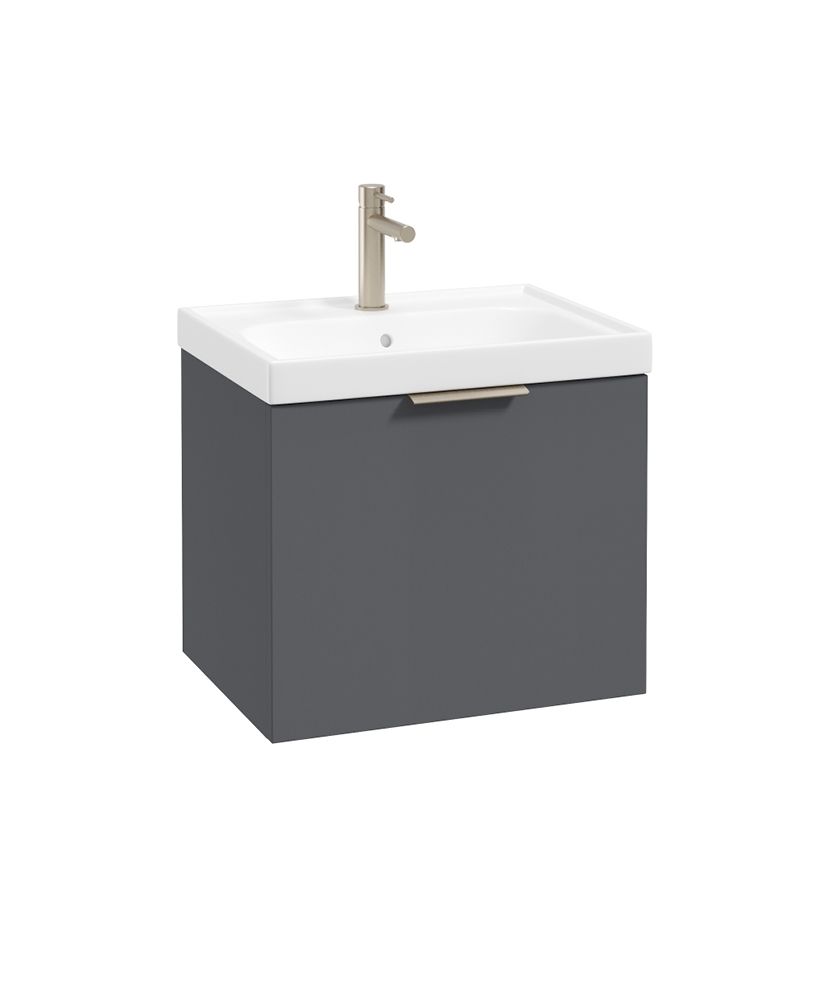 Stockholm Wall Hung 50Cm Single Drawer Unit Matt Midnight Grey-Brushed Nickel Handle