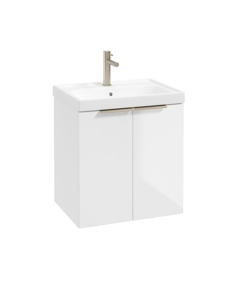 Stockholm Wall Hung 50Cm Two Door Unit Gloss White-Brushed Nickel Handles