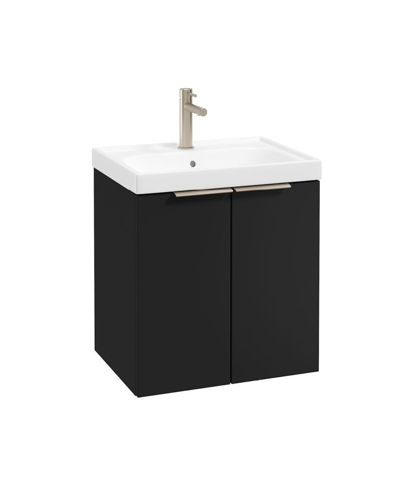 Stockholm Wall Hung 50Cm Two Door Unit Matt Black-Brushed Nickel Handles