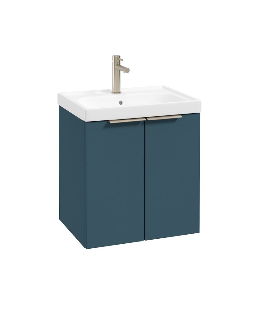 Stockholm Wall Hung 50Cm Two Door Unit Matt Ocean Blue-Brushed Nickel Handles