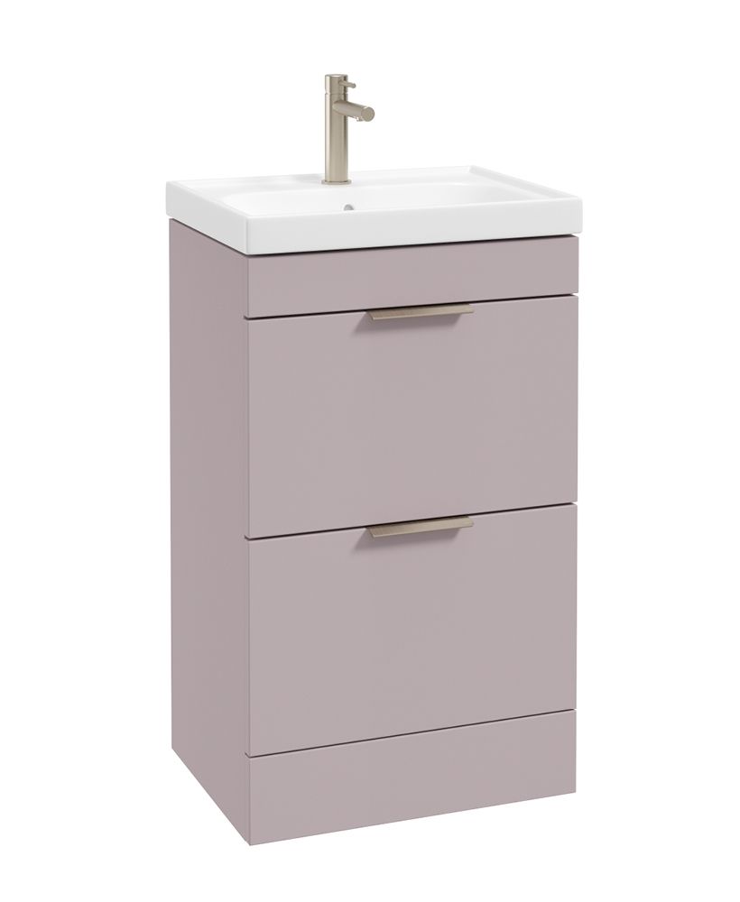 Stockholm Floorstanding 50Cm Two Drawer Unit Matt Cashmere Pink-Brushed Nickel Handles