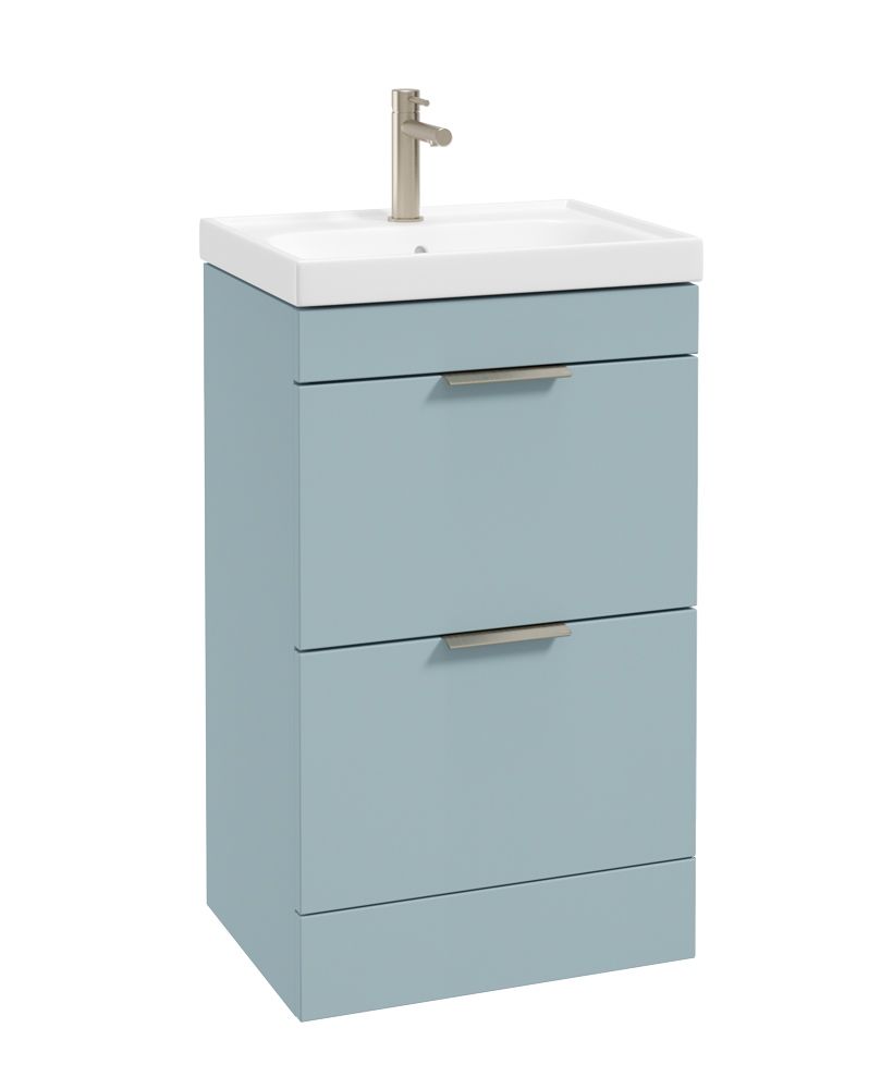 Stockholm Floorstanding 50Cm Two Drawer Unit Matt Morning Sky Blue-Brushed Nickel Handles