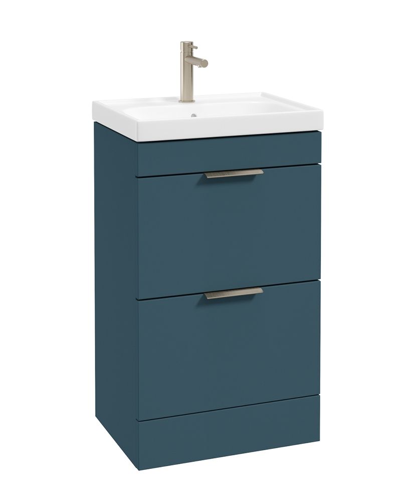 Stockholm Floorstanding 50Cm Two Drawer Unit Matt Ocean Blue-Brushed Nickel Handles