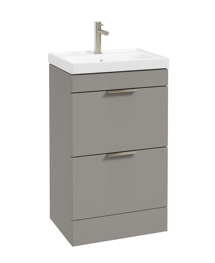 Stockholm Floorstanding 50Cm Two Drawer Unit Matt Khaki-Brushed Nickel Handles