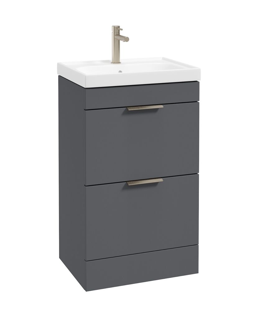 Stockholm Floorstanding 50Cm Two Drawer Unit Matt Midnight Grey-Brushed Nickel Handles