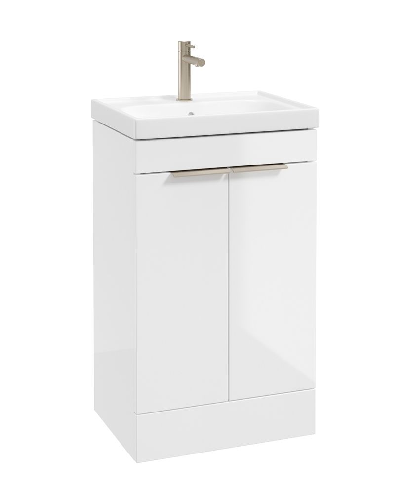 Stockholm Floorstanding 50Cm Two Door Unit Gloss White-Brushed Nickel Handles