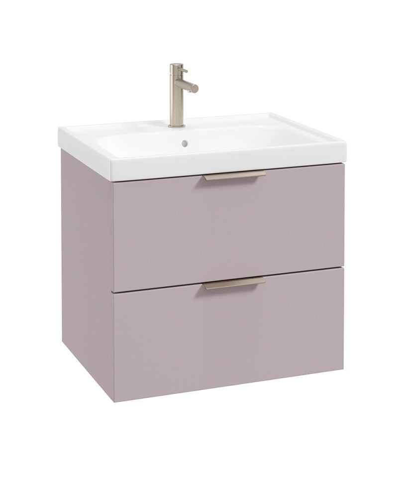 Stockholm Wall Hung 60Cm Two Drawer Unit Matt Cashmere Pink-Brushed Nickel Handles