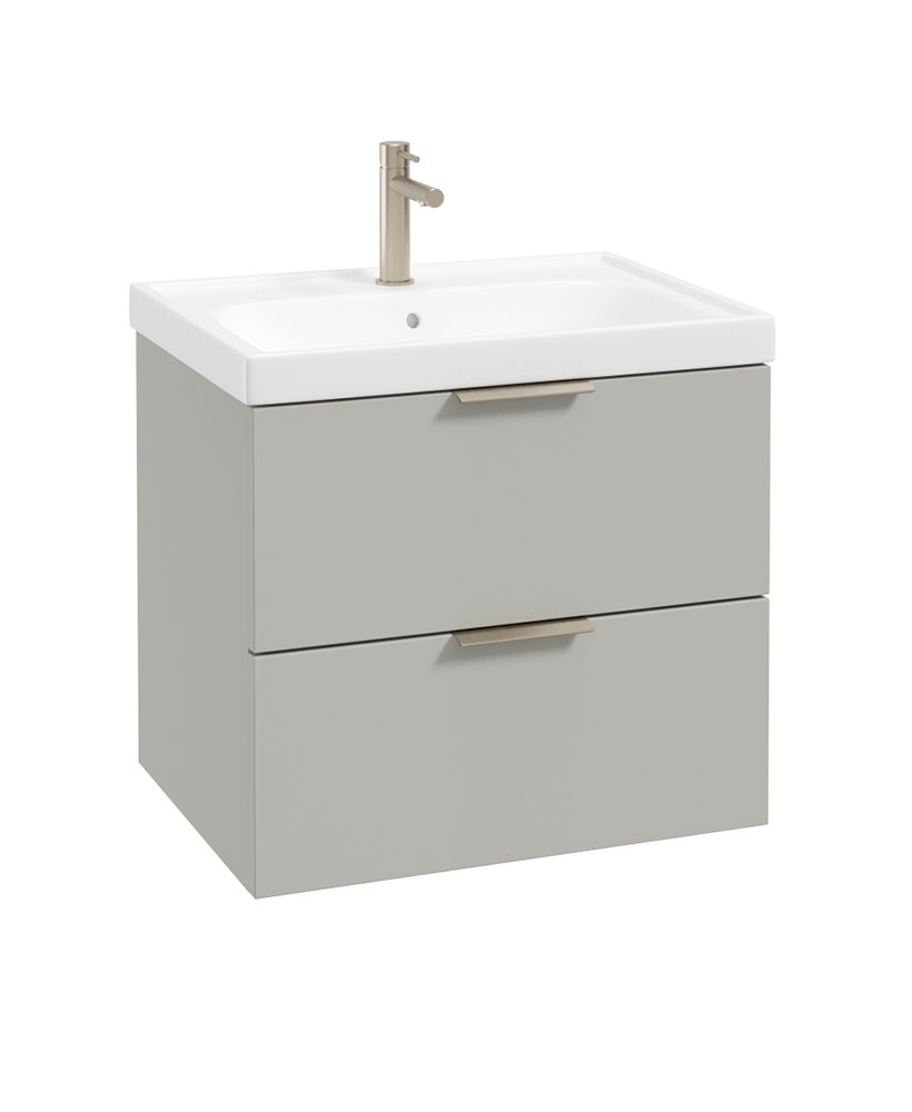 Stockholm Wall Hung 60Cm Two Drawer Unit Matt Arctic Grey-Brushed Nickel Handles