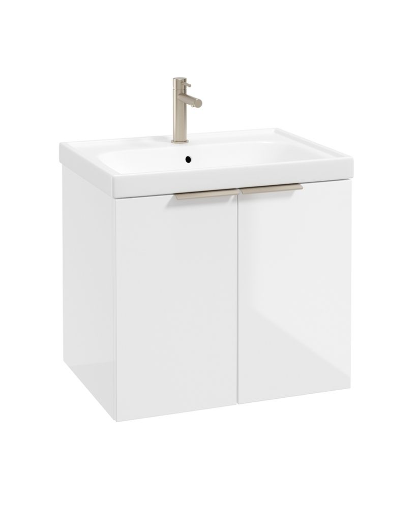 Stockholm Wall Hung 60Cm Two Door Unit Gloss White-Brushed Nickel Handles