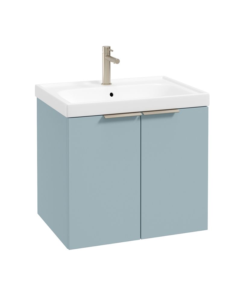 Stockholm Wall Hung 60Cm Two Door Unit Matt Morning Sky Blue-Brushed Nickel Handles
