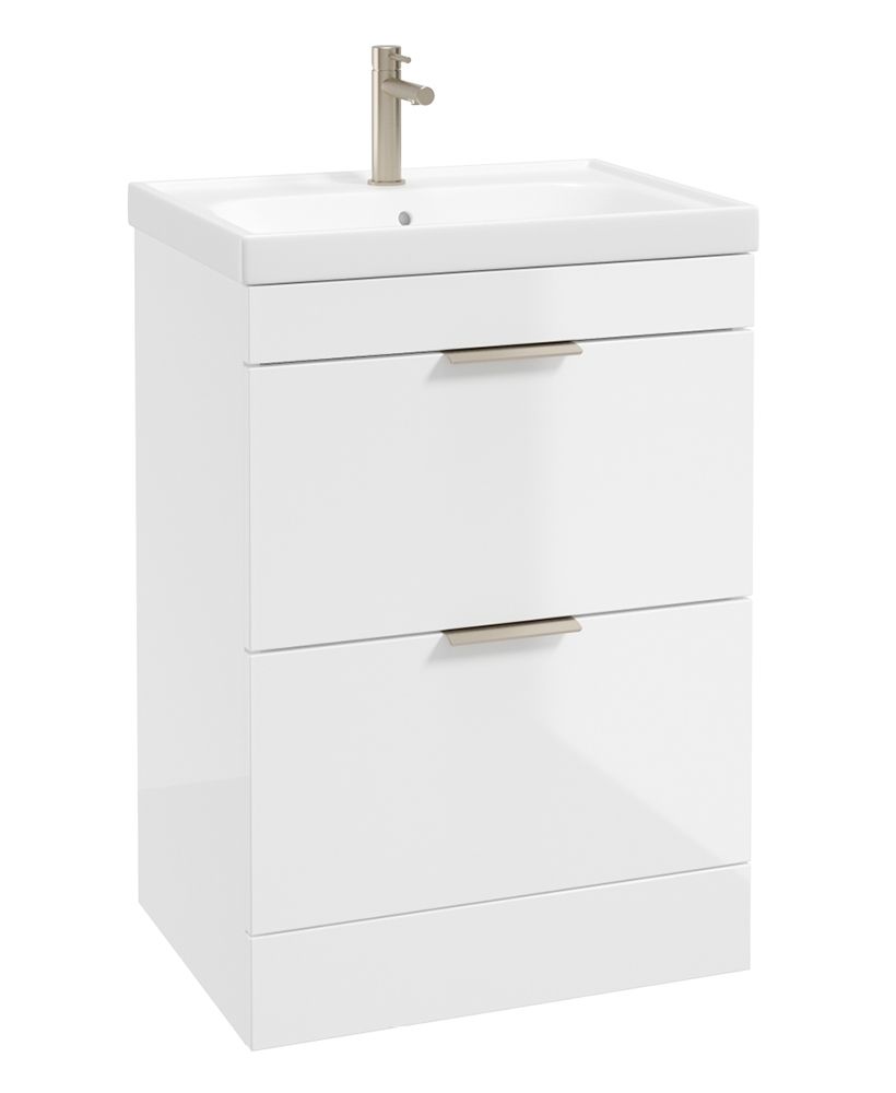 Stockholm Floorstanding 60Cm Two Drawer Unit Gloss White-Brushed Nickel Handles