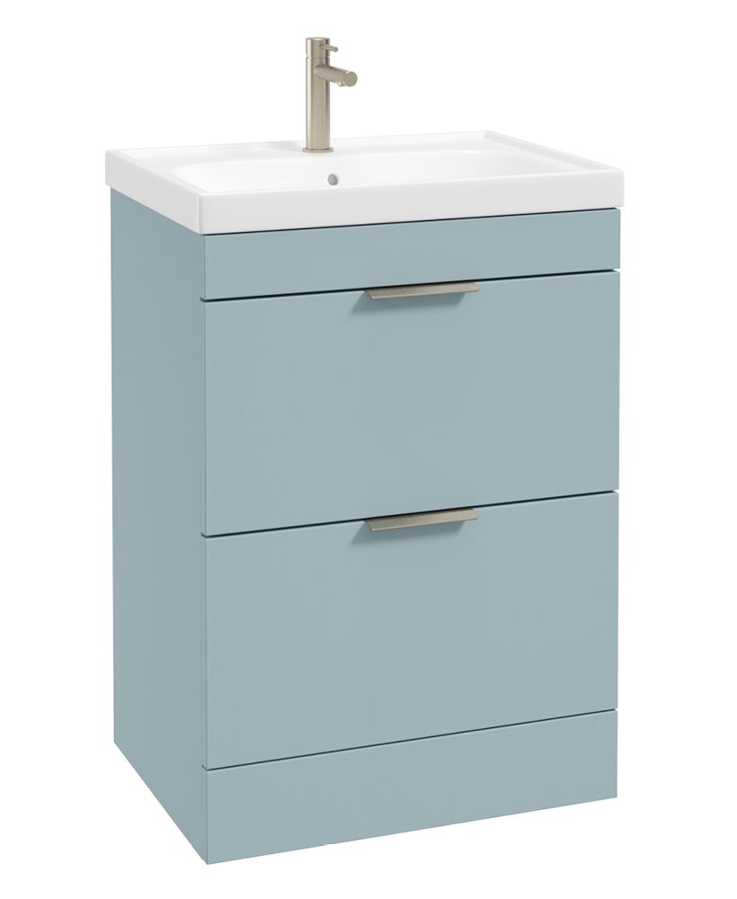 Stockholm Floorstanding 60Cm Two Drawer Unit Matt Morning Sky Blue-Brushed Nickel Handles