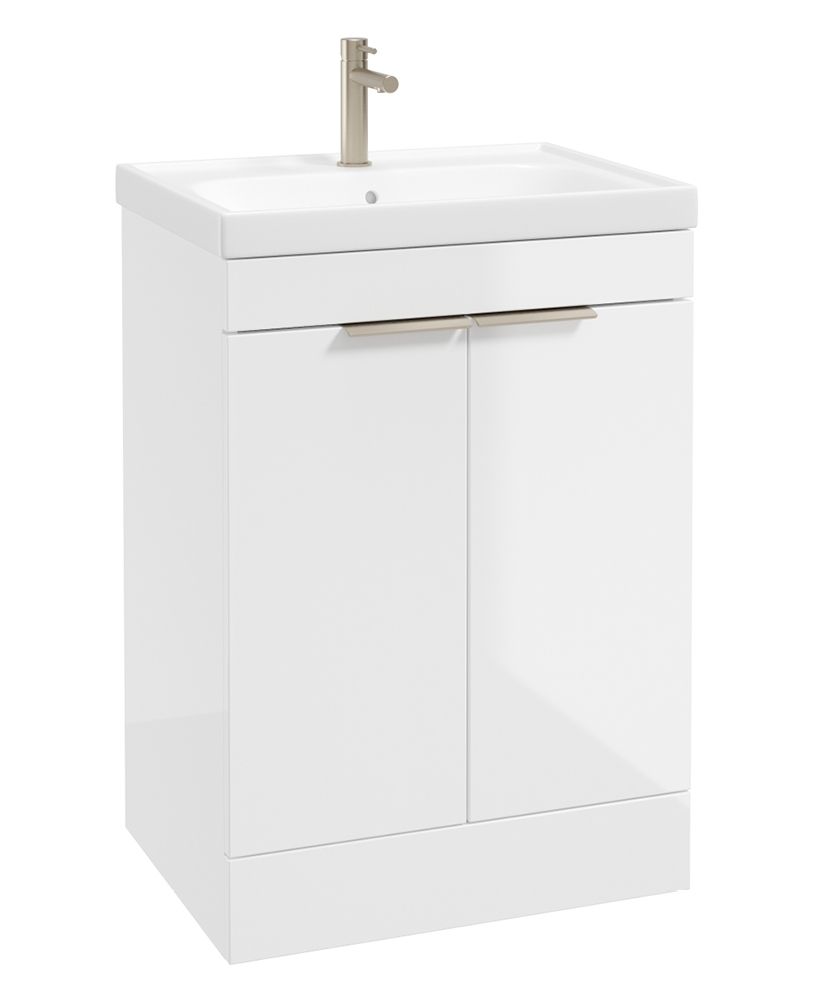 Stockholm Floorstanding 60Cm Two Door Unit Gloss White-Brushed Nickel Handles