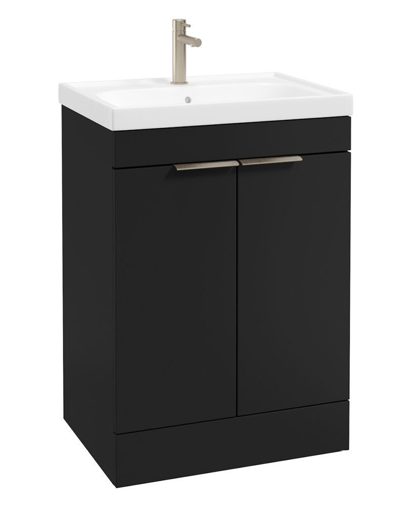 Stockholm Floorstanding 60Cm Two Door Unit Matt Black-Brushed Nickel Handles