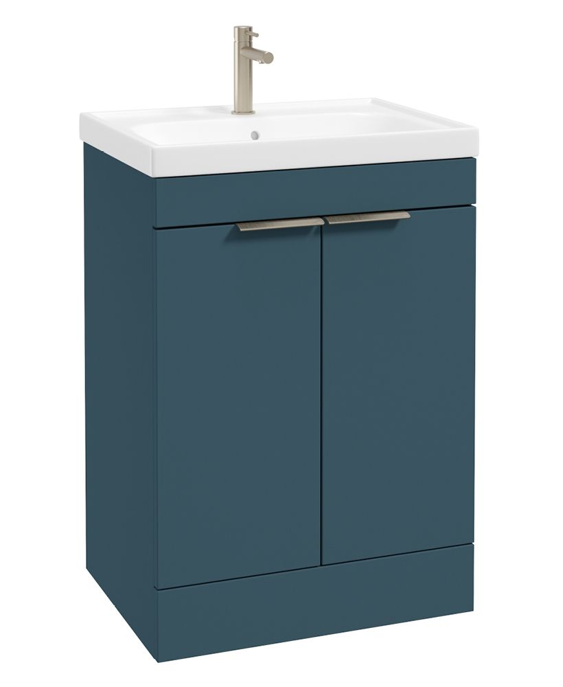 Stockholm Floorstanding 60Cm Two Door Unit Matt Ocean Blue-Brushed Nickel Handles