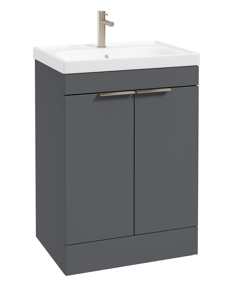Stockholm Floorstanding 60Cm Two Door Unit Matt Midnight Grey-Brushed Nickel Handles