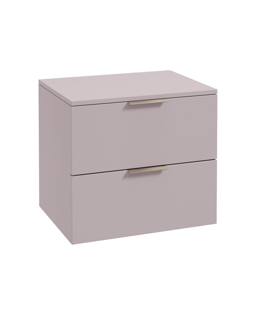 Stockholm Wall Hung 60Cm Two Drawer Countertop Unit Matt Cashmere Pink-Brushed Nickel Handles