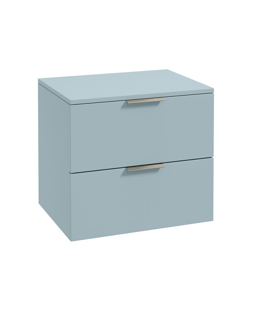 Stockholm Wall Hung 60Cm Two Drawer Countertop Unit Matt Morning Sky Blue-Brushed Nickel Handles