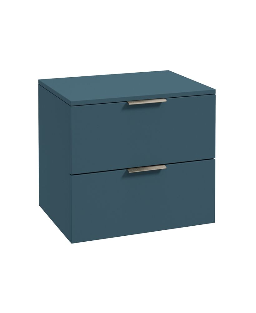 Stockholm Wall Hung 60Cm Two Drawer Countertop Unit Matt Ocean Blue-Brushed Nickel Handles