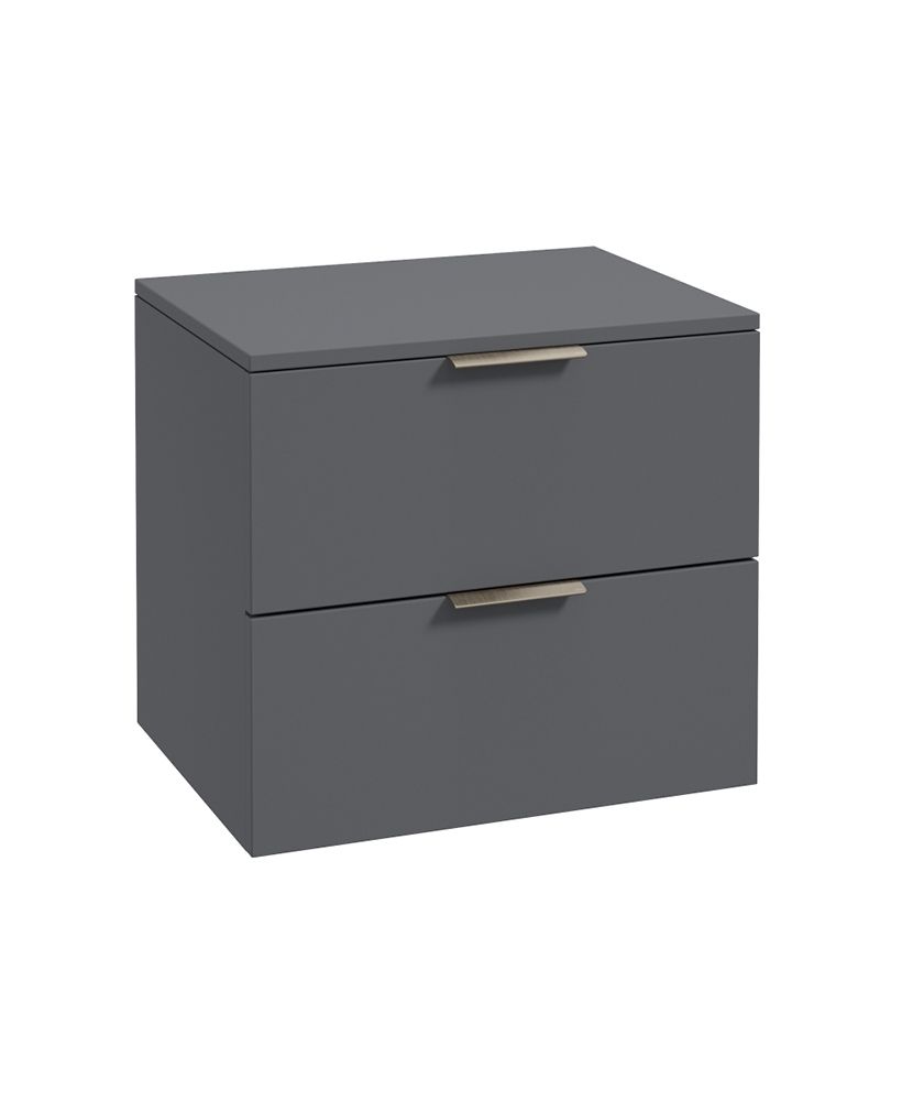Stockholm Wall Hung 60Cm Two Drawer Countertop Unit Matt Midnight Grey-Brushed Nickel Handles