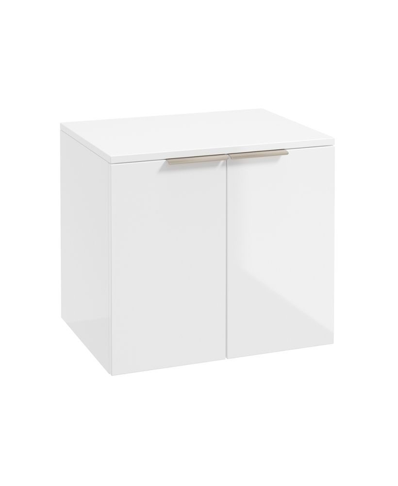 Stockholm Wall Hung 60Cm Two Door Countertop Unit Gloss White-Brushed Nickel Handles