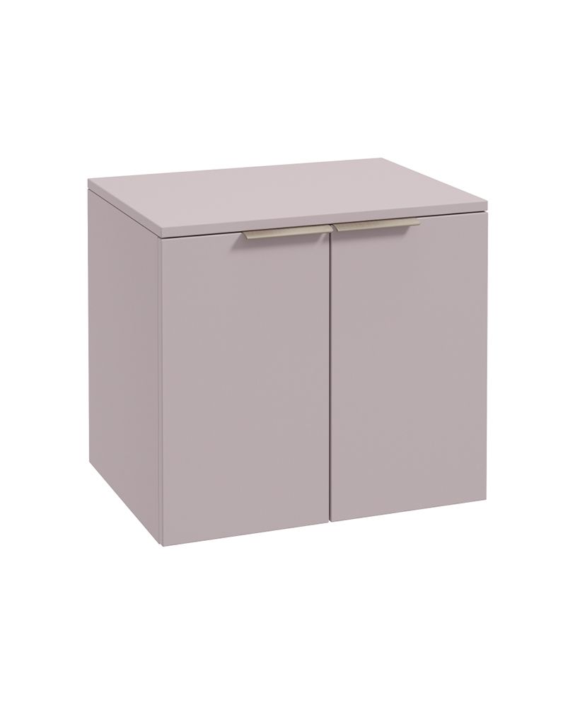 Stockholm Wall Hung 60Cm Two Door Countertop Unit Matt Cashmere Pink-Brushed Nickel Handles
