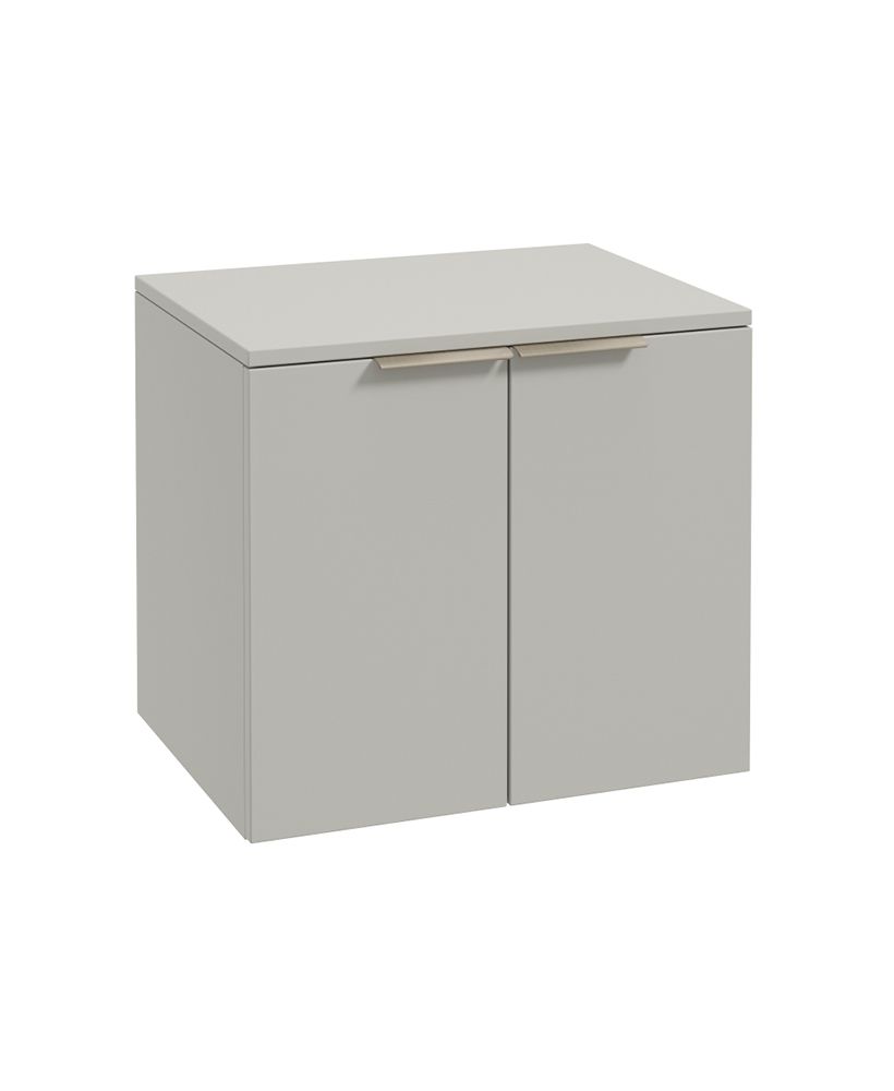 Stockholm Wall Hung 60Cm Two Door Countertop Unit Matt Arctic Grey-Brushed Nickel Handles