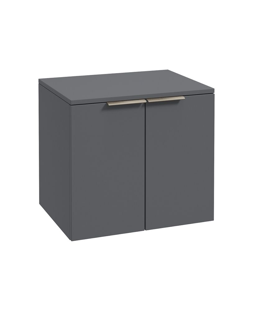 Stockholm Wall Hung 60Cm Two Door Countertop Unit Matt Midnight Grey-Brushed Nickel Handles