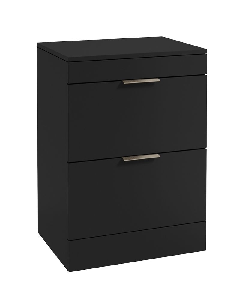 Stockholm Floorstanding 60Cm Two Drawer Countertop Unit Matt Black-Brushed Nickel Handles