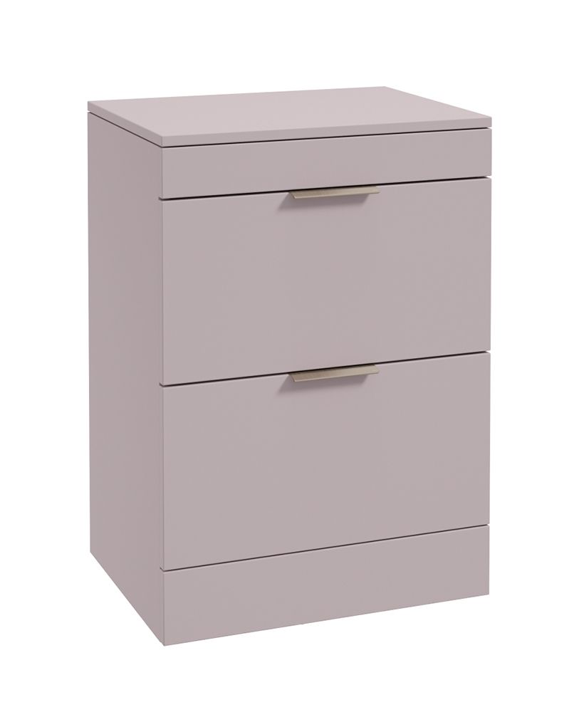 Stockholm Floorstanding 60Cm Two Drawer Countertop Unit Matt Cashmere Pink-Brushed Nickel Handles