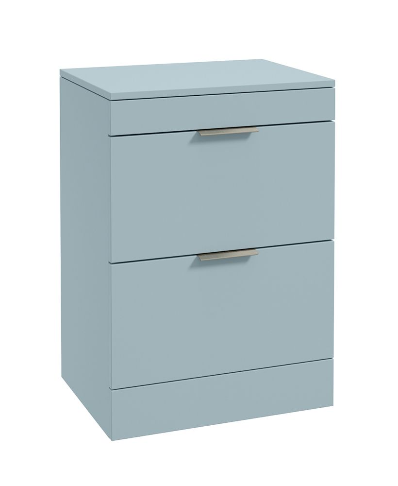 Stockholm Floorstanding 60Cm Two Drawer Countertop Unit Matt Morning Sky Blue-Brushed Nickel Handles