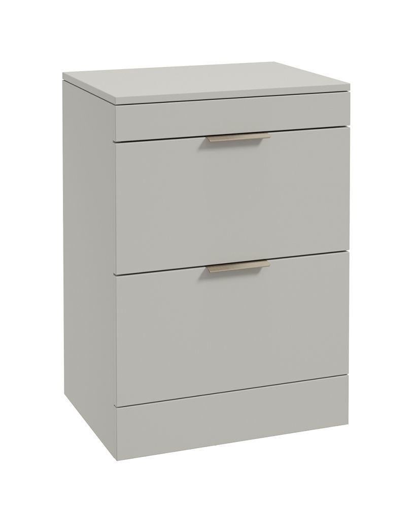 Stockholm Floorstanding 60Cm Two Drawer Countertop Unit Matt Arctic Grey-Brushed Nickel Handles